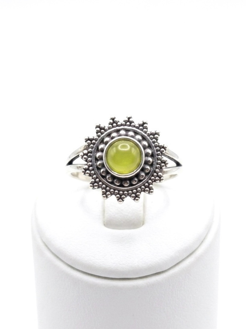New RARE Cats Eye Chrysoberyl Yellow Green Artisan Sun 925 Sterling Silver Ring